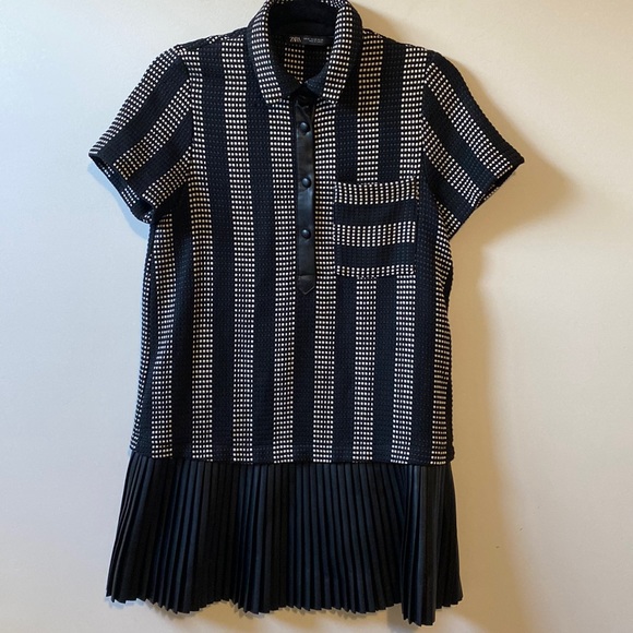 Zara Textured Weave Faux Leather Pleated Dress - Picture 4 of 9